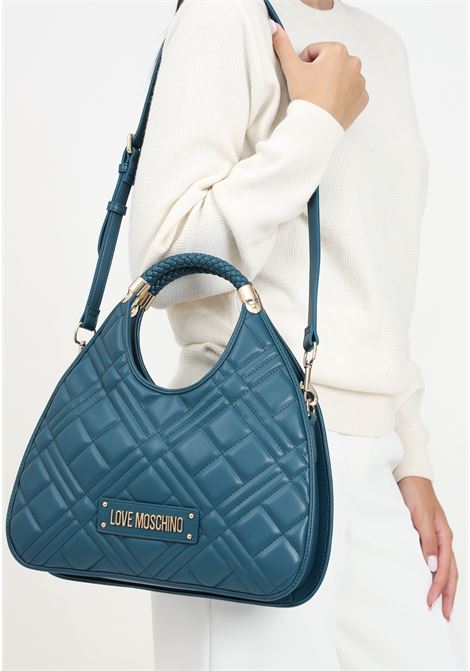 Borsa a mano verde da donna con motivo trapuntato e logo LOVE MOSCHINO | JC4146PP1LLA0815